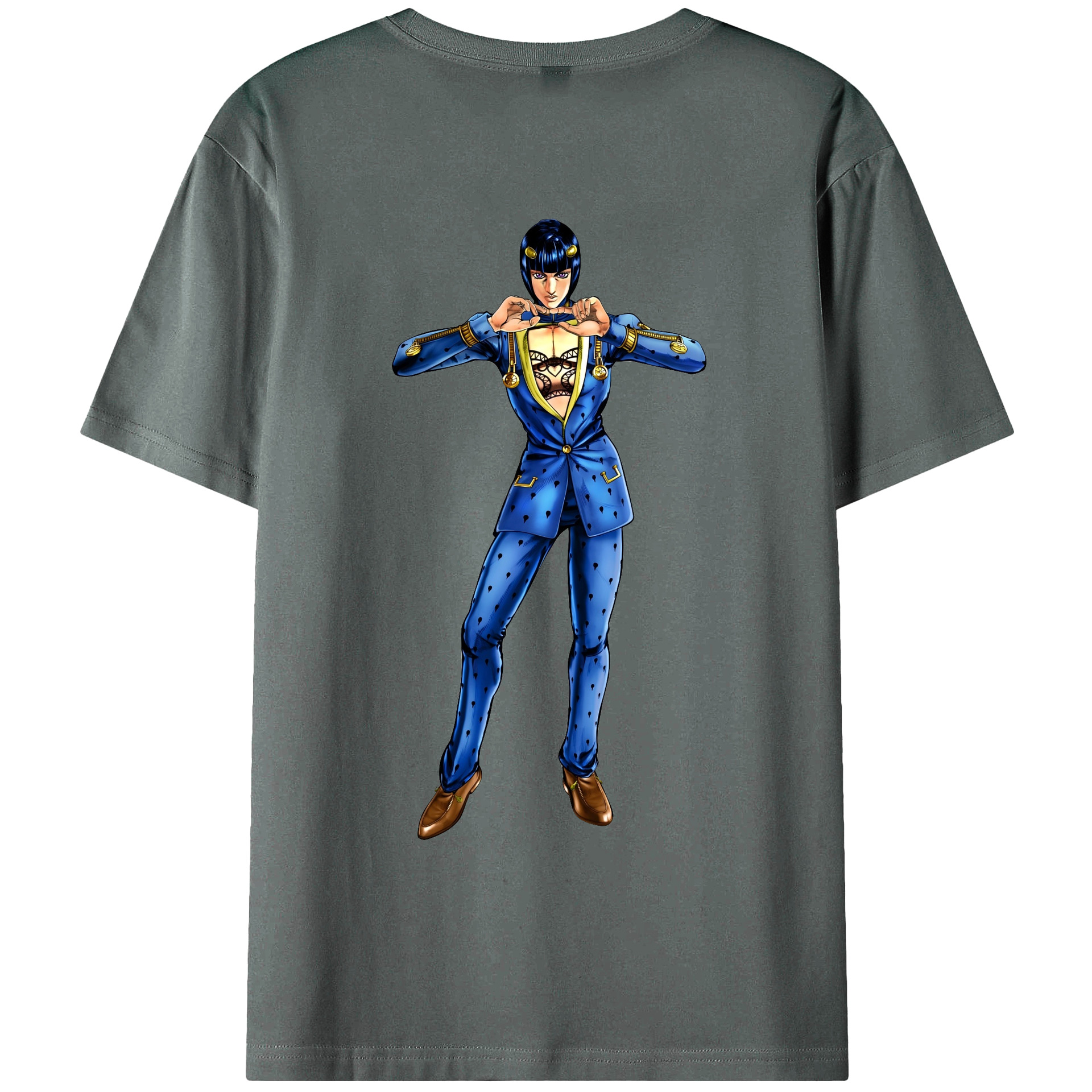 （画像用） ジョジョの奇妙な冒険 ブローノ?ブチャラティ JoJo's Bizarre Adventure Bruno Bucciarati 綿100％ メンズ半袖Tシャツ（バックプリント） 通気性